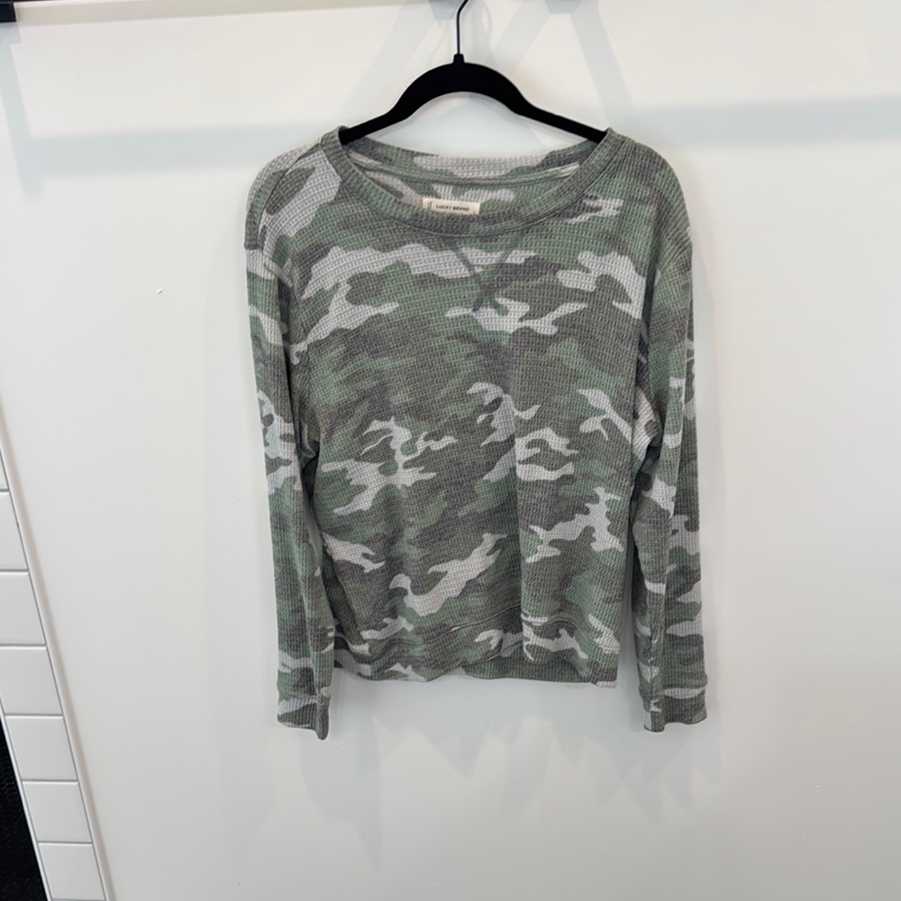 Lucky Brand Green Camo Knit Top